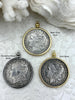 Image of Reproduction Coin Pendant 39mm, Silver Coin with Bezel, Vintage Coin, 3 bezel colors, Gold, Matte Gold, or Burnished Silver. Fast Shipping