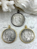 Image of Reproduction Coin Pendant 39mm, Coin Bezel, Liberty Coin, Vintage Coin, 3 bezel colors. Fast Shipping