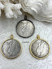 Image of Reproduction Coin Pendant 39mm, Coin Bezel, Liberty Coin, Vintage Coin, 3 bezel colors. Fast Shipping