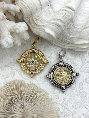 Horse Coin Reproduction, Horse Pendant, Gold Coin, Horse Coin, Equestrian Pendant, Equestrian Coins, Horse Pendant, 2 bezel colors Fast Ship