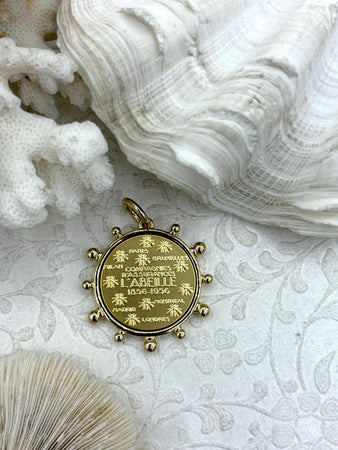 L'abielle Bee Coin Pendant, French Bee Coin with Bezel, Bee Pendant, Gold Coin, Gold bezel, Fleur De Lis Coin, Fast Ship