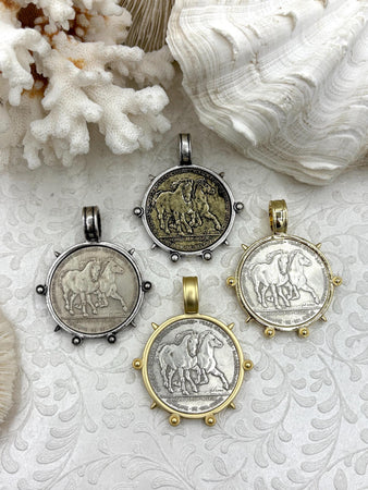 Belgium Hainaut Horse Coin Pendant, Double Horse Coin, Coin Bezel, French Coin, Art Deco Coin, Silver Coin, 4 Styles. Fast Ship