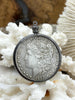 Image of Reproduction Coin Pendant 39mm, Silver Coin with Bezel, Vintage Coin, 2 bezel colors, Gunmetal and Bronze. Fast Shipping