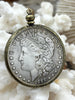 Image of Reproduction Coin Pendant 39mm, Silver Coin with Bezel, Vintage Coin, 2 bezel colors, Gunmetal and Bronze. Fast Shipping