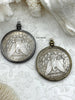 Image of Reproduction Coin Pendant 39mm, Silver Coin with Bezel, Vintage Coin, 2 bezel colors, Gunmetal and Bronze. Fast Shipping