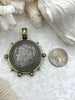 Image of Reproduction Coin Pendant, Silver Morgan Peace Dollar Coin Pendant, Bronze Bezel, Coin Bezel, Vintage Coin Pendant, Silver Coin. Fast Ship