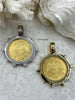 Image of Reproduction Peso Gold Coin Pendant, Coin Bezel, Mexican Coin, Horse Coin, Horse Pendant, Equestrian Pendant, Equestrian Coin. Fast Ship