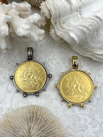 Reproduction Peso Gold Coin Pendant, Coin Bezel, Mexican Coin, Horse Coin, Horse Pendant, Equestrian Pendant, Equestrian Coin. Fast Ship