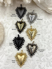 Zinc Alloy Textured Heart Charms, Large Heart Pendant, Plated Zinc Alloy Heart Charm, 30mm x 26.5mm, 7 Finishes Available, Fast Ship