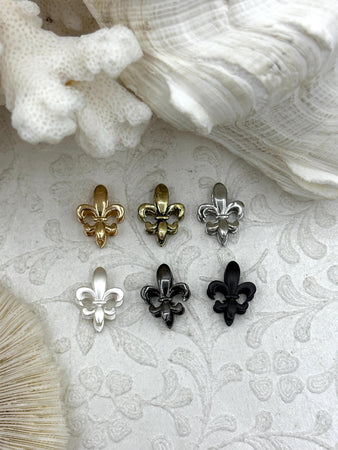 Brass Fleur De Lis Bale, Snap Bale, 6 finishes, Fleur De Lis Necklace Building Extender, 17mm x 13mm, Charm Holder, Fast Ship