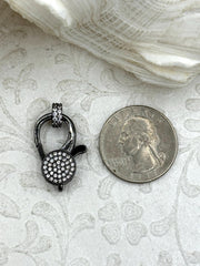 Pave CZ  Lobster Claw Clasps, Gunmetal, 23mm x 13mm, lobster clasp,double sided , Spring Hook Clasp, Gold, Silver or Gunmetal. Fast Shipping