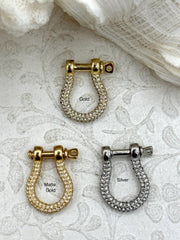 Pave U shape Clasp, U Lock Marine Shackle BRASS, Horseshoe Clasp, U Link Chain, Anchor Carabiner, Anchor Shackle, 3 finishes. Fast Ship