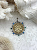 Image of Le Monde Coin Pendant/French Angel Replica Coin, French Coin Pendant, Angel Coin, Emerald CZ Spike/Round Blue crystal Accents Fast Ship