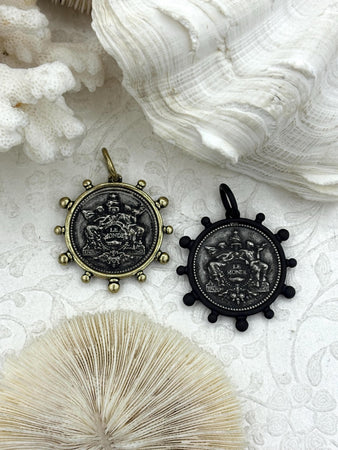 French Coin Pendant, French Angel Life Insurance Replica Coin, Burnished Silver Coin, 2 bezel colors, French Art Deco Coin, Fast Ship