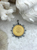 Image of French Horticole De Dison Pendant, Horticole Pendant, French Pendant, Gold Coin, Clear Spike & Round Pearl Accents Coin.Fast Ship