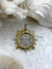 Image of Queen Elizabeth II Coin Pendant, Queen Elizabeth II Coin with Bezel,Royal Coin Pendant,Queen Coin Aqua CZ and Pearl Accents Fast Ship