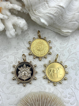 French Horticole De Dison, Le Monde and Horse Pendant, Horse Coin, French Pendant, French Coin, Gold Coin, French Coin, Fast Ship