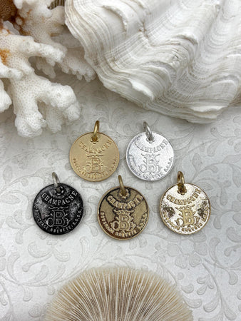 Champagne Coin Pendant, Bley Frères, Champagne Token Reproduction 28mm, French Coin Pendant, Champagne Medallion 5 Finishes. Fast Ship