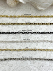 Small Cable Chain Smooth Oval sold by the foot. 3.5mm x 5mm. Wire 1mm. Electroplated base metal, 6 finishes available. Fast ship