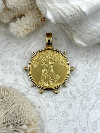 Reproduction French Commemorative Medal Coin Pendant, Gold Coin, Gold Bezel, Coin Bezel, French coin, Art Deco Coin, Gold Coin. Fast Ship