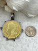 Image of Reproduction Coin Pendant, Morgan Peace Dollar Coin Pendant, Coin Bezel, Vintage Coin Pendant, Gold Coin, 2 bezel colors. Fast Ship