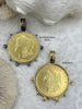 Image of Reproduction Coin Pendant, Morgan Peace Dollar Coin Pendant, Coin Bezel, Vintage Coin Pendant, Gold Coin, 2 bezel colors. Fast Ship