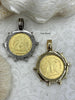Image of Reproduction Coin Pendant, Morgan Peace Dollar Coin Pendant, Coin Bezel, Vintage Coin Pendant, Gold Coin, 2 bezel colors. Fast Ship