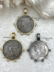 Reproduction French Madagascar Medal Coin Pendant, 3 Bezel Colors, Silver Coin with Bezel, French coin, Art Deco Coin, Silver Coin.Fast Ship