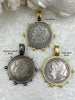 Image of Reproduction Coin Pendant, Morgan Peace Dollar Coin Pendant, Coin Bezel, Vintage Coin Pendant, Silver Coin, 3 bezel colors. Fast Ship