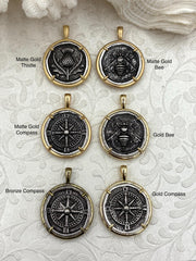 Ancient Greek Reproduction Bee Coin Pendant, Compass Coin, Thistle Coin with bezel. Bee, Compass Pendant, 3 Bezels colors 28mm Fast Ship