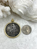 Image of Reproduction Coin Pendant 39mm, Coin Bezel, Vintage Coin, 3 bezel colors, Gold, Matte Gold, or Burnished Silver. Fast Shipping