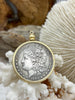 Image of Reproduction Coin Pendant 39mm, Silver Coin with Bezel, Vintage Coin, 3 bezel colors, Gold, Matte Gold, or Burnished Silver. Fast Shipping