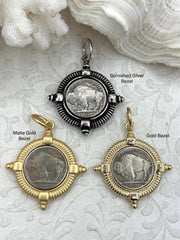 Buffalo Nickel coin Pendant, Reproduction Silver Coin Pendant, Buffalo Nickel Pendant, Buffalo Nickel Coin Charm, 3 bezel colors Fast Ship