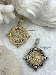 Horse Coin Reproduction, Horse Pendant, Gold Coin, Horse Coin, Equestrian Pendant, Equestrian Coins, Horse Pendant, 2 bezel colors Fast Ship