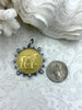 Image of French Coin Pendant, Horse Coin Pendant, French Pendant, Le Monde Coin, Clear Spike & Round Pearl Accents Coin.Fast Ship