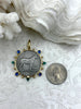 Image of Horse Coin Pendant/Coin, French Coin Pendant, Equestrian Coin, Emerald CZ Spike/Round Blue crystal Accents Fast Ship