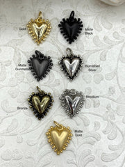 Zinc Alloy Textured Heart Pendant, Small Heart Charm, Plated Zinc Alloy Heart Pendant, 18mm x 16.5mm, 7 Finishes Available, Fast Ship