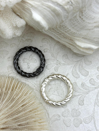 Zinc Alloy Spring Clasp, 24mm Clasp, Textured Round Easy Open Spring Gate Clasp, Necklace Building, Circle Ring, Charm Holder, Fast Ship