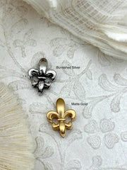 Brass Fleur De Lis Bale, Snap Bale, 2 finishes, Fleur De Lis Necklace Building Extender, 17mm x 13mm, Charm Holder, Fast Ship