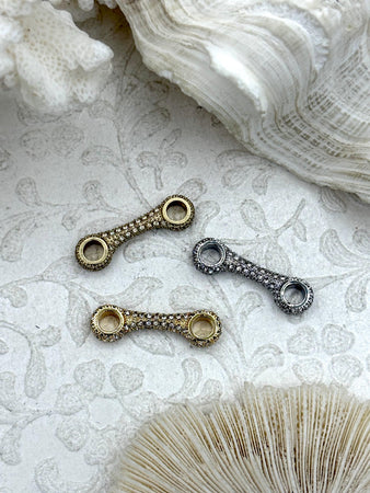 CZ Micro Pave Bar Connector, Pave Bar, Double Hole Connector, Plated Brass Finding with CZ,Cubic Zirconia, Bar Connector, 3 styles.Fast Ship