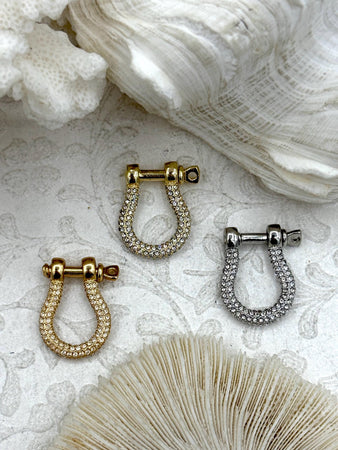 Pave U shape Clasp, U Lock Marine Shackle BRASS, Horseshoe Clasp, U Link Chain, Anchor Carabiner, Anchor Shackle, 3 finishes. Fast Ship