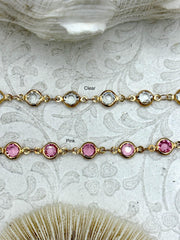 Crystal Coin Shape Rosary Faceted Glass Beads, 2 colors, 6.5mm x 3mm, Beaded Rosary Chain With Gold wire & caps, Sold by the foot, Fast Ship