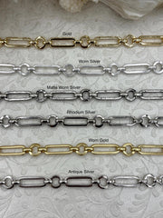 Brass Mixed Link large Cable Chain Oval/Round sold by the foot. 8.5mm x 23mm. Wire 2mm. Electroplated brass, 6 finishes available. Fast ship