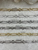 Image of Brass Mixed Link large Cable Chain Oval/Round sold by the foot. 8.5mm x 23mm. Wire 2mm. Electroplated brass, 6 finishes available. Fast ship
