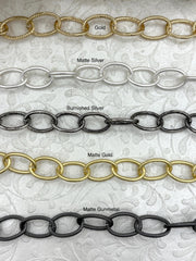 Cable Chain Textured Oval sold by the foot. 20mm x 13mm. Wire 2mm. Electroplated base metal, 5 finishes available. Fast ship