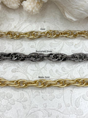 Textured Chunky Triple Link Chain, Multilink Chain Oval, Statement Chain sold by the foot 13mm x 9.4mm. 3 finishes available. Fast Ship