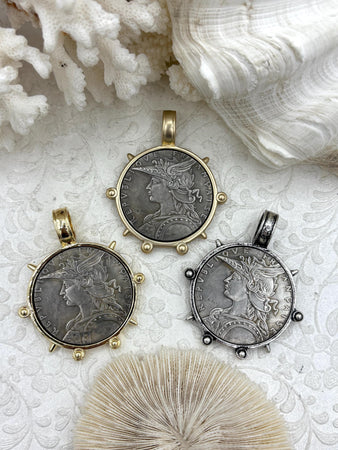Reproduction French Madagascar Medal Coin Pendant, 3 Bezel Colors, Silver Coin with Bezel, French coin, Art Deco Coin, Silver Coin.Fast Ship