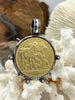 Image of French Horse Coin Pendant, Two Horses on Coin, Burnished Silver or Gold Bezel, Coin Bezel, French coin, Art Deco Coin, Gold Coin. Fast Ship