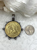 Image of French Horse Coin Pendant, Two Horses on Coin, Burnished Silver or Gold Bezel, Coin Bezel, French coin, Art Deco Coin, Gold Coin. Fast Ship