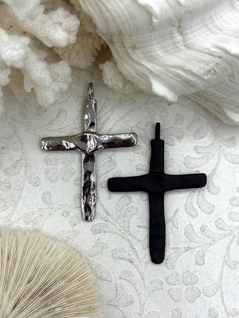 Brass Textured Cross, Religious Large Cross, Brass Cross Charm, Cross Pendant, Mens Cross, Women's Cross 61mm x 43mm 2 Finishes Fast Ship
